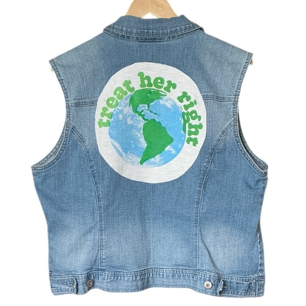 Earth Day Mother Earth Upcycled Denim Vest